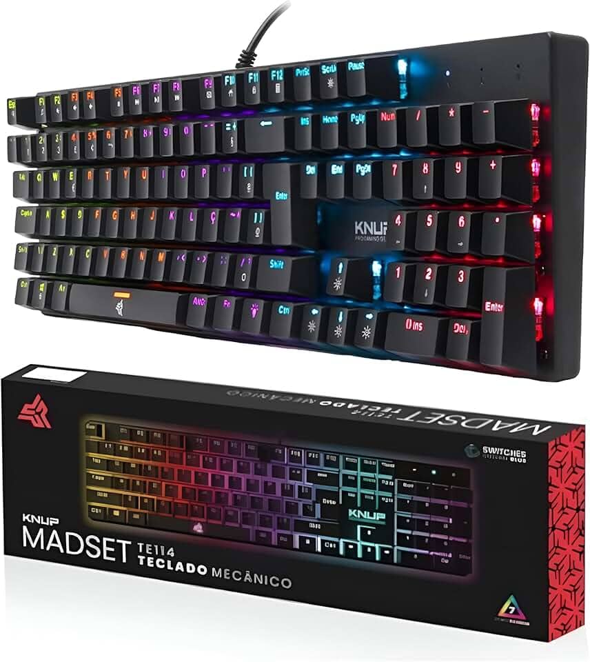 Teclado Mecânico Gamer Switch Blue Led Rgb 12 Cores Rainbow Anti Ghosting Usb Pc Computador Notebook Mac