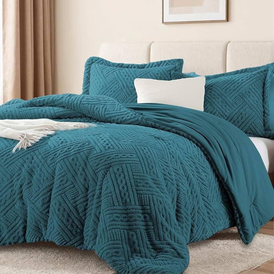 Homelike Moment Conjunto de edredom queen fofo - edredom quente azul petróleo para inverno, tamanho Queen, conjunto de cama casal de 3 peças