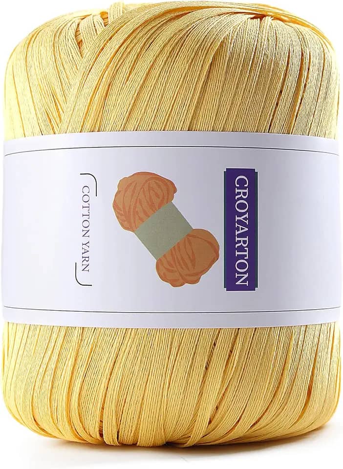 Fio de ráfia para crochê, fio de algodão macio para crochê, bolsa de praia de verão, 114 jardas/fio de papel de fita de 50 g para iniciantes, bolsa de tricô de mão DIY (amarelo)