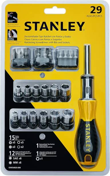 Stanley Chave de Catraca com Acessórios, Kit com Diversos Soquetes e Pontas para Qualquer Tarefa, Ferramenta com Alavanca de 3 Posições, Modelo STHT54925