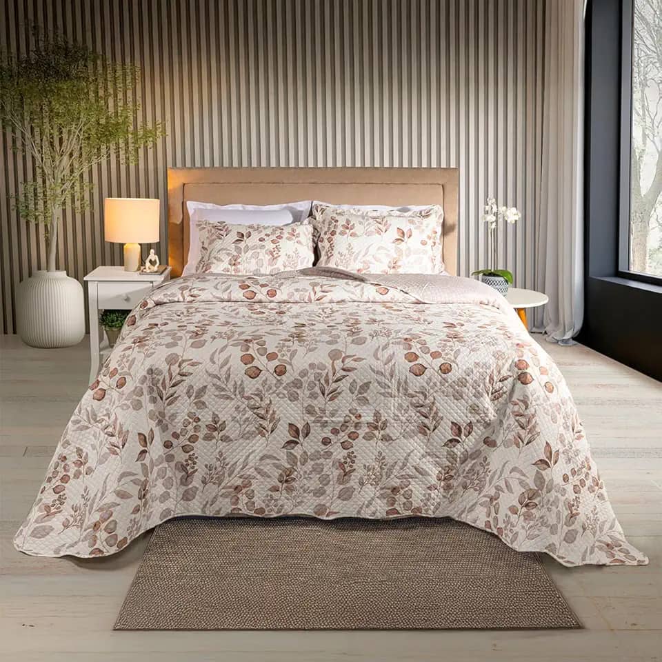 Kit Cobre Leito Colcha Boutis 3 Peças Matelassado Dupla Face Nano Printing (Ingrid Fendi, King)