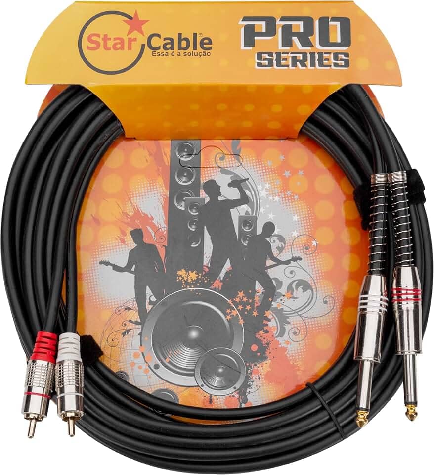 Cabo de Áudio 5 metros, 2x P10 Mono para 2x RCA, Preto, Star Cable Pro Series