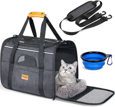Bolsa de Transporte Pet Para Gatos Cachorros Grande Avião Viagem Luxo Com Alça e Tapete Tigela