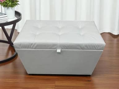 Puff Baú Estofado Em Corino 68 Cm Para Sala, Quarto Em Mdf - Branco