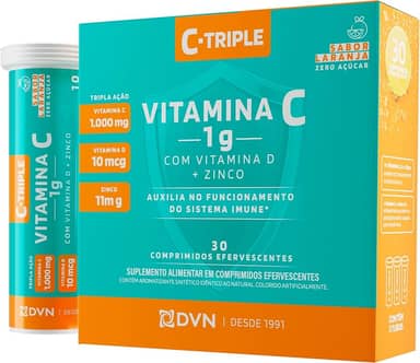 Vitamina C Efervescente 1g + D 400 ui + Zinco 10 mg 30 Comprimidos - C-Triple - Imunidade e Antioxidante