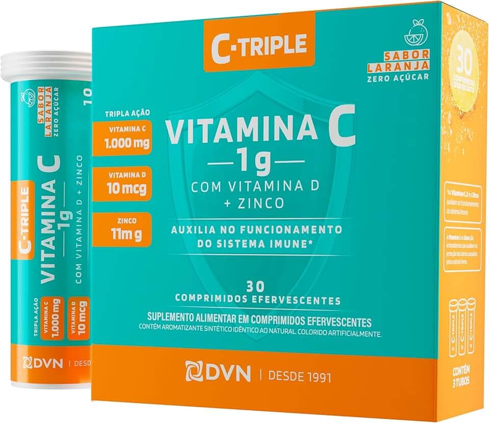 Vitamina C Efervescente 1g + D 400 ui + Zinco 10 mg 30 Comprimidos - C-Triple - Imunidade e Antioxidante