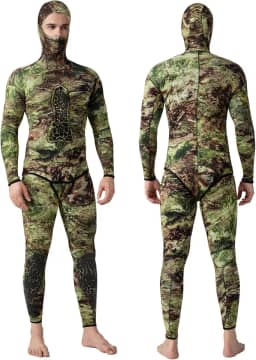 FLEXEL Roupa de mergulho masculina premium camuflagem 3 mm 5 mm CR neoprene roupa de mergulho com capuz roupa de mergulho com capuz 2 peças