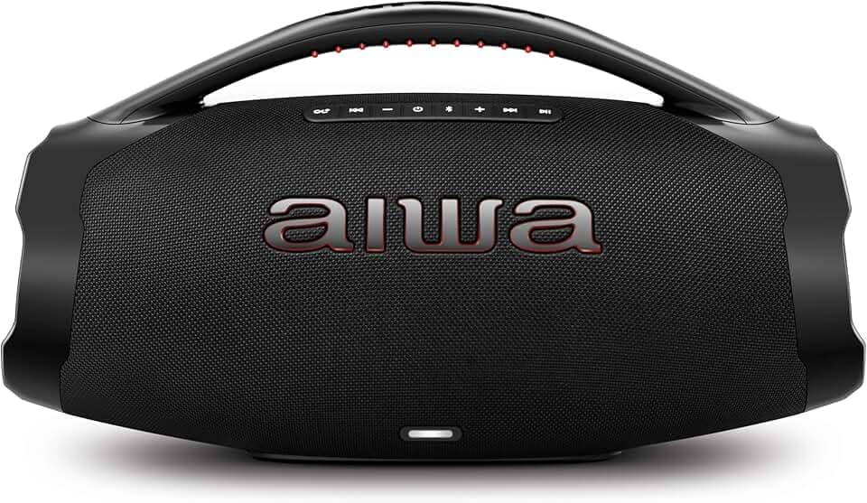 Caixa de Som Boombox Plus AIWA BBS-01-B 200W Bluetooth 5.3-200W RMS - 30 Horas de Bateria - Resistente à Poeira e Água - Preto