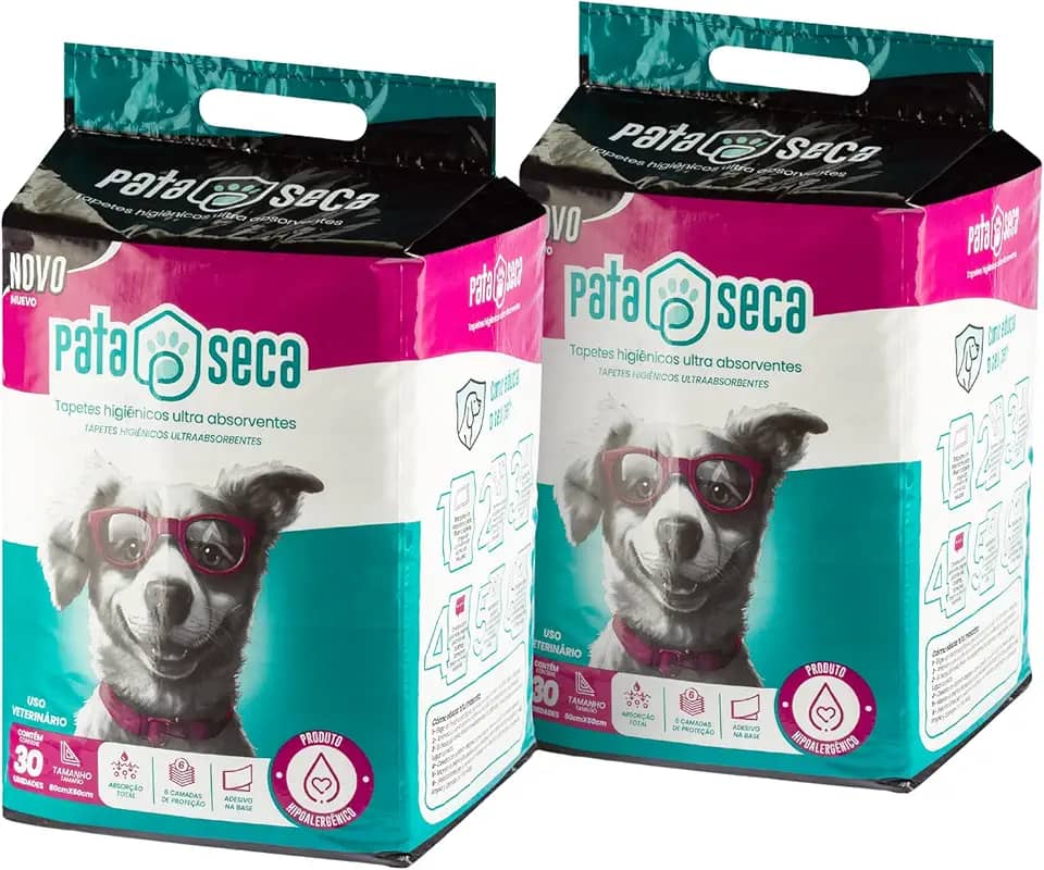Tapete Higiênico Pata Seca para Cães Descartavel – Kit com 60 Unidades (2 Pacotes de 30) – 80x60cm – Fino, Ultra Resistente, Absorvente, Controle de Odor e Secagem Rápida