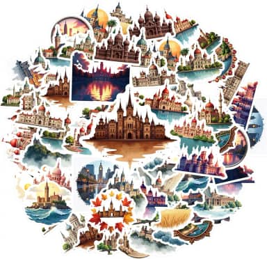 35 peças arquitetura marco castelo palácio histórico adesivo de PVC adesivos históricos adesivos arquitetônicos detalhados para telefone faça você mesmo, guitarra, laptop, notebook, mala, copo