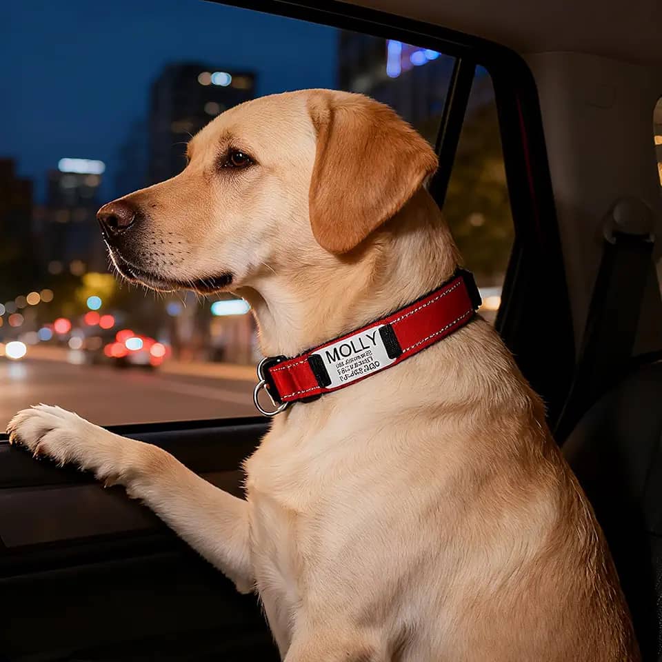 Coleira de cachorro personalizada gravada vermelha