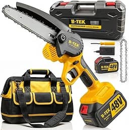 Kit Mini Motosserra Elétrica 48V Brushless com Bolsa de Ferramentas, Corrente de Aço Premium, Autonomia 2h e Lubrificação Automática