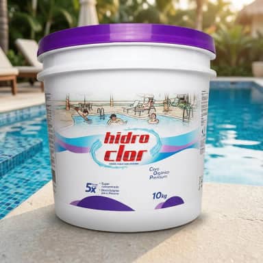 CLORO ORGÂNICO PREMIUM 56% HIDROCLOR 10Kg para Piscina, Desinfetante Concentrado, 56% Ativo, Dicloro Estabilizado, Tratamento de Água