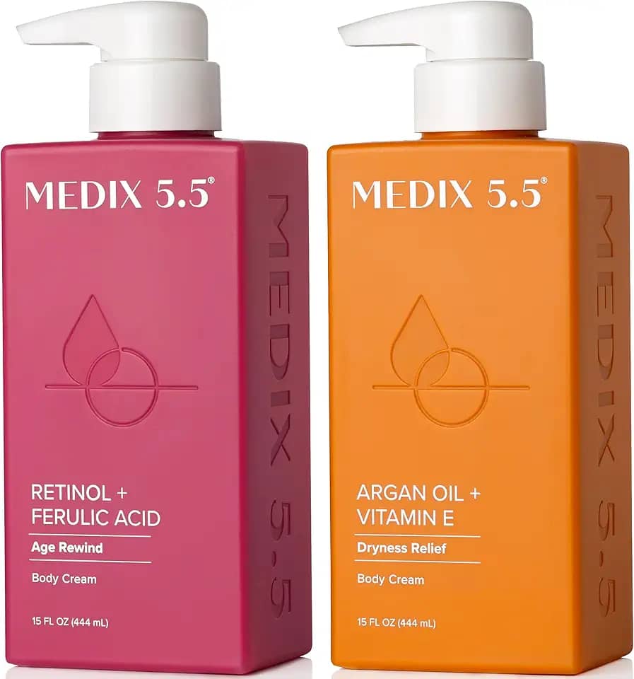Medix 5.5 Loção corporal Retinol + creme de óleo de argan conjunto de cuidados com a pele 2 peças Hidratante corporal e facial | Loção firmadora para o corpo reduz a aparência de rugas, celulite, pele