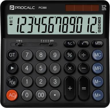 CALCULADORA DE MESA GRANDE 12 DIG. PROCALC, VISOR GRANDE, DUAL POWER, PRETA