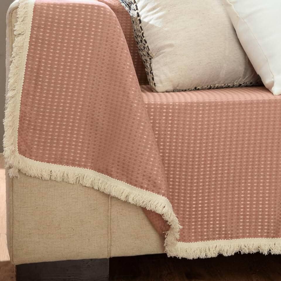 Manta para Sofá Piquet Favinho, 160 x 120 cm, Algodão e Poliéster, com Franja (Kaki Escuro)