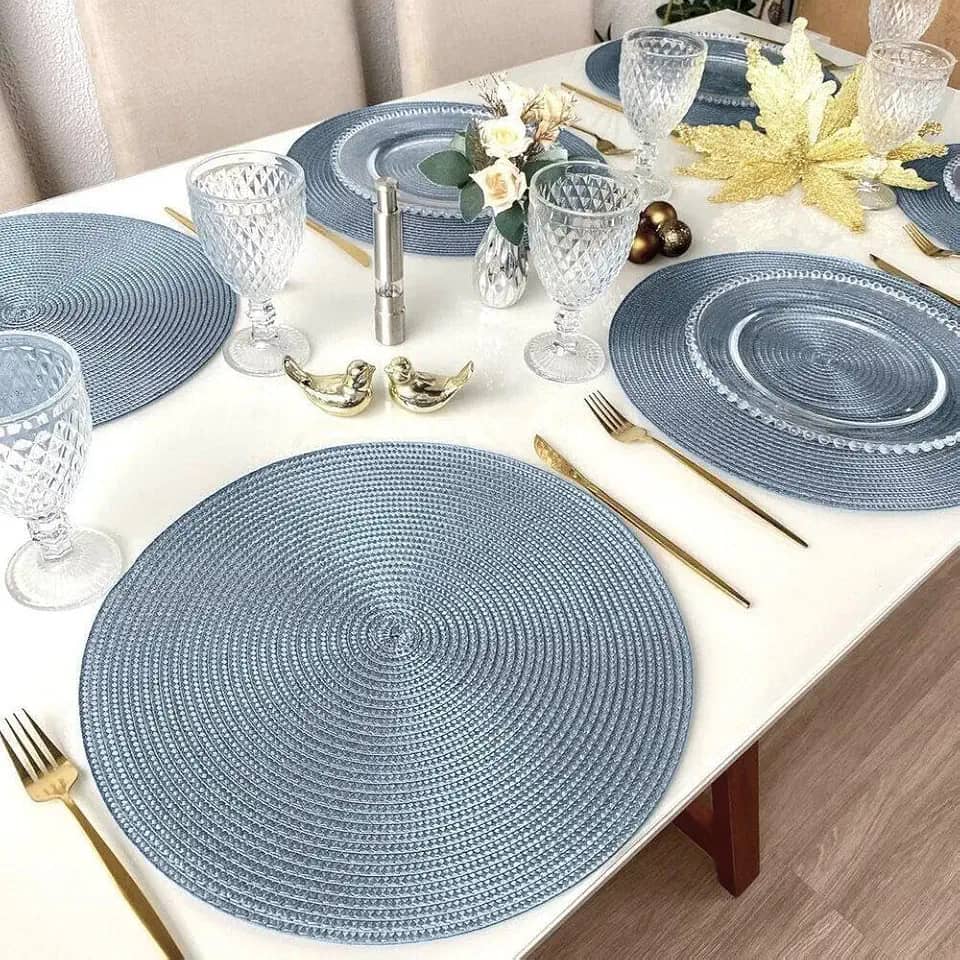 Kit 6 Peças Jogo Americano Redondo - Sousplat Redondo para Mesa Posta - Jogo Americano Elegante para Jantar, Almoço e Café - UpShop (Cinza Azulado)