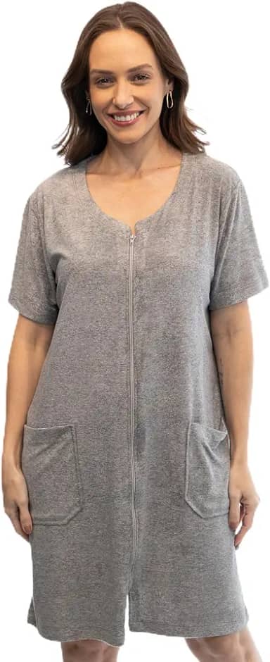 Roupão Robe Feminino Atoalhado Ziper Hidro Banho Meia Manga