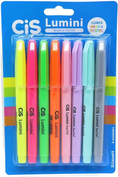 Marca Texto Lumini, CIS, 56.9802, Multicor, Blister com 8 unidades (Cores Pastel e Neon)