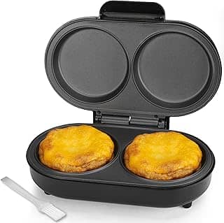 FineMade Omeleteira Elétrica, Frigideira Antiaderente Para Omeletes, Omeleteiras Duplas Com 2 Ranhuras Redondas De 11 Cm, Máquina Para Fazer Mordidas De Ovos, Frigideira Dupla Elétrica Para Ovos, M
