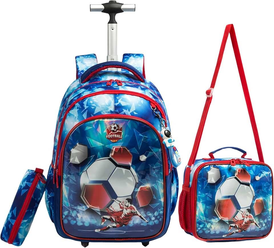Mochila Rodinha Escolar Infantil de Lancheira e Estojo Lápis Ideal para Meninos e Meninas de 7 a 12 Anos (futebol03)