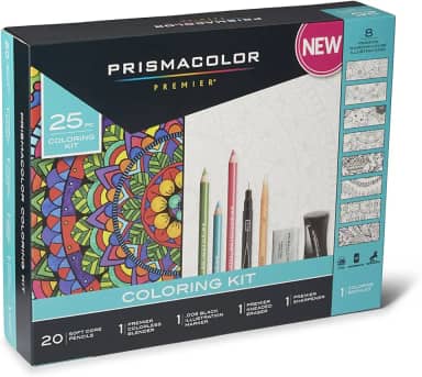 Prismacolor Lápis Premier Soft Core Kit de Livro de Colorir para Adultos com Liquidificador, Marcador de Ilustração, Borracha, Apontador e Livro de Colorir, 25 Peças