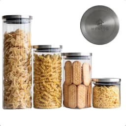 Kit Potes Herméticos de vidro 4 Unidades com Tampas INOX, Tamanhos Variados | Conjunto de Porta Mantimentos, Ideal para Organização de Cozinha | Potes de Vidro com Tampa Hermética INOX | Hyatto Home