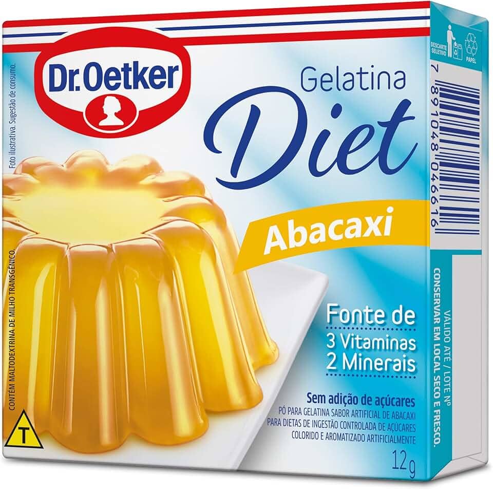 Dr. Oetker Gelatina em Pó Diet, Sabor Abacaxi, Sobremesa com Sabor e Consistência Deliciosa, Fácil de Fazer, 12g