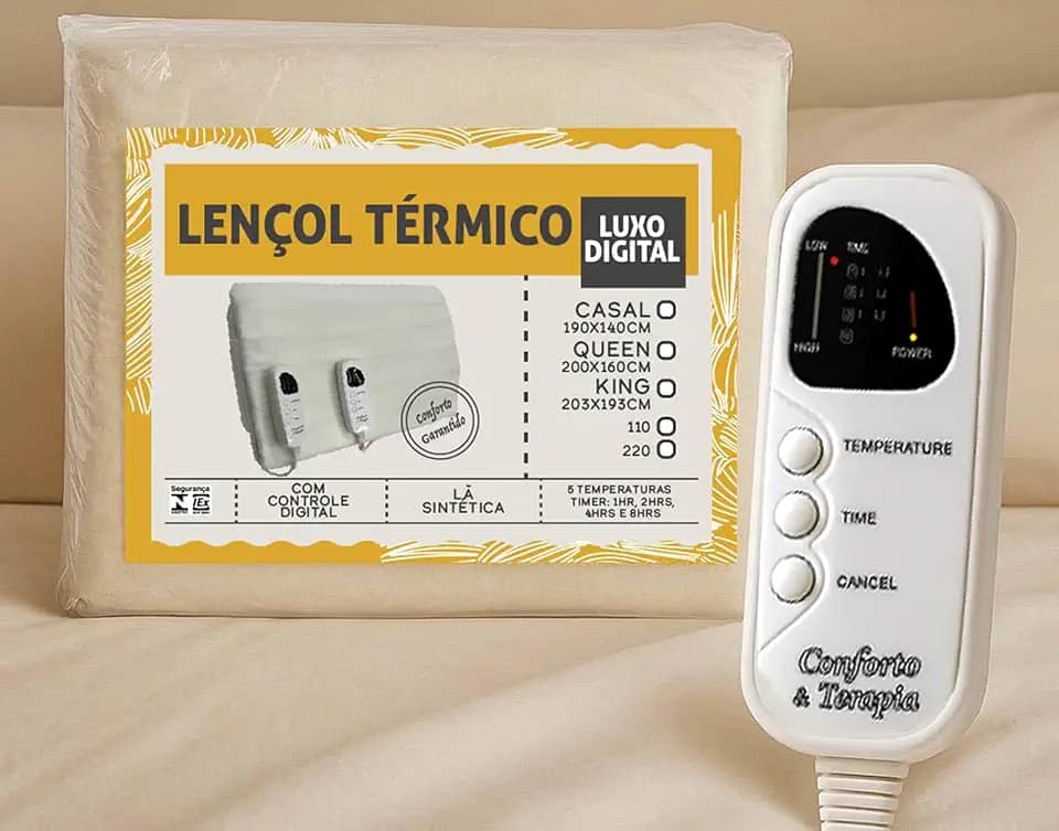 Lençol Térmico Digital 110V Luxo, 5 Temperaturas, Timer, Queen