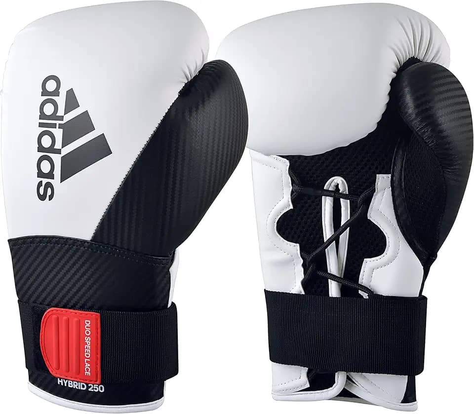 adidas Hybrid 250 Elite Boxing Training Gloves - for Boxing, Kickboxing, MMA, Bag, Training & Fitness - Boxing Gloves for Men, Women & Kids - Weight 8, 10, 12, 14, 16 Oz (8oz, White/Black)