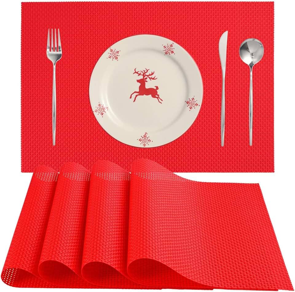 Zupro Jogo americano conjunto de 4 para mesa de jantar de cozinha, tapetes de mesa trançados laváveis resistentes ao calor, tapetes de vinil de PVC tecido antiderrapante para uso diário ou jantares de