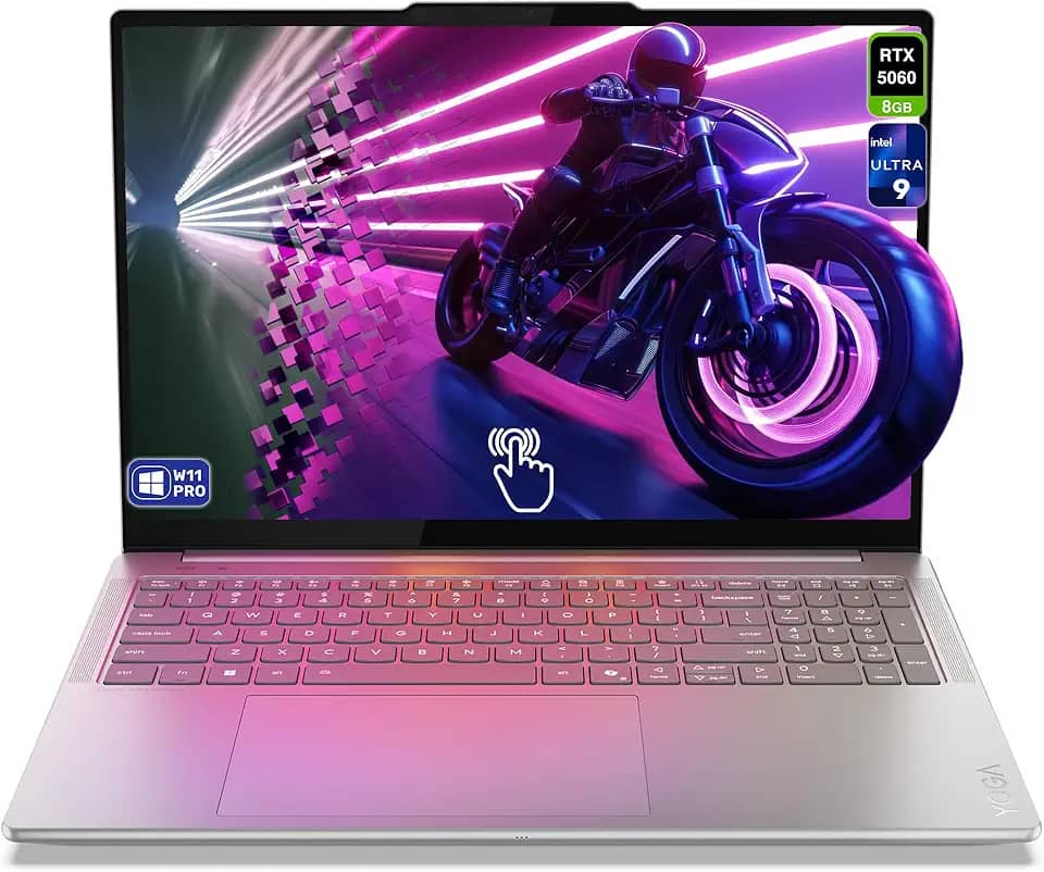 Lenovo Laptop Yoga Pro 9i, Intel Ultra 9-285H, 32 GB LPDDR5x RAM, SSD PCIe de 40.6 cm, 3.2K (3200 x 2000), tela sensível ao toque OLED, Nvidia G-Force RTX 5060, teclado retroiluminado, W11 Pro, cinza