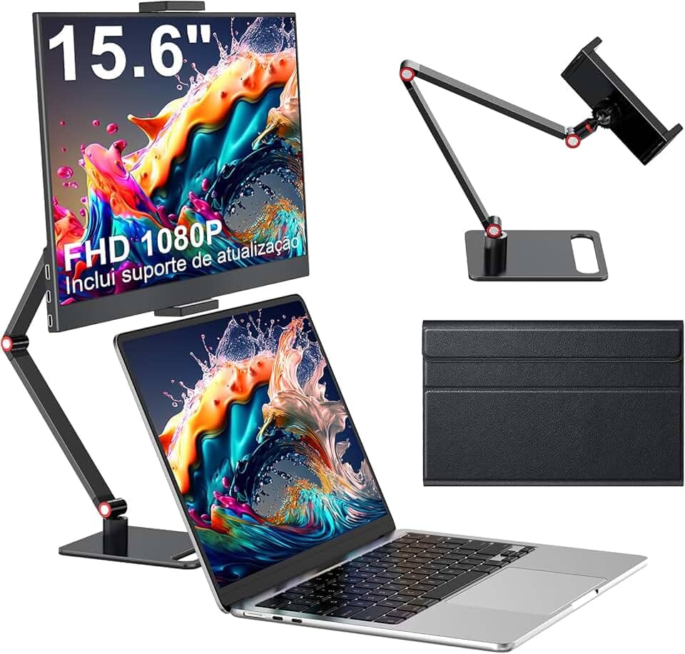 Monitor portátil com suporte 15.6 "-Laptop Extender de tela 1080P FHD para USB C hdmi Display de tela portátil Vesa compatível para Windows Mac/Android/Switch / PS5