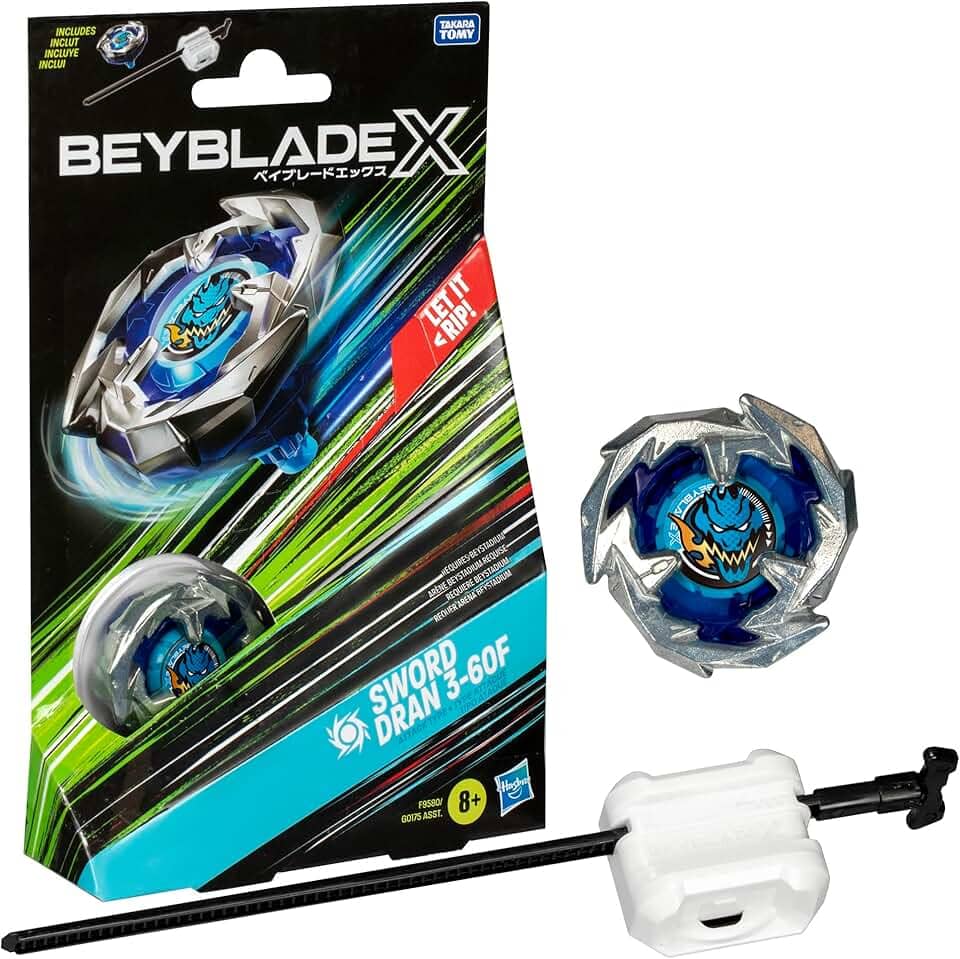Beyblade X, Pião, Sword Dran 3-60F - Conjunto de Brinquedo Tipo Ataque, Giro à Direita, Inclui Lançador - A partir de 8 Anos