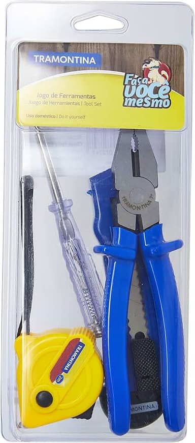 Tramontina 43408138, Kit de Ferramentas 4 Peças, com 1 Alicate 1 Estilete 1 Chave Teste 1 Trena