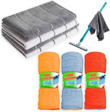 Kit 5 Panos de Chão Microfibra: 2 Panões Grandes Limpeza Pesada (80x50cm) e 3 Panos Cores Mistas (48x58cm) | Pano Microfibra Super Absorvente Multiuso