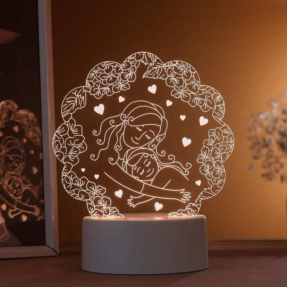 Luminária led 3d, abajur de mesa, mãe abraçando filha