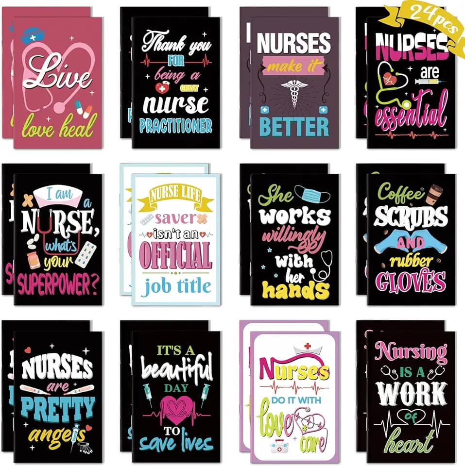 24 cadernos pretos de 2024 presentes de semana de enfermeiras – Mini blocos de notas de bolso para apreciação, graduação, estudante de medicina, enfermagem, escritório, artigos de festa