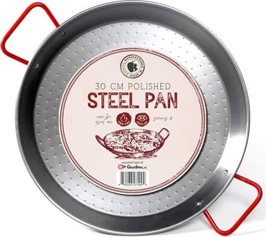 Gourmanity Feito por Garcima, panela de paella de aço carbono de 30 cm, forma de paella de aço polido de 30 cm, grande da Espanha, prato de paella espanhol importado