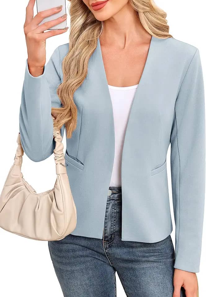 Blazers femininos com forro completo, manga comprida, manga comprida, trabalho, escritório, blazer com bolsos