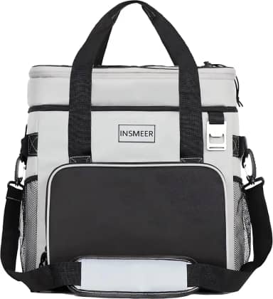 INSMEER Bolsa Térmica,Bolsa Cooler Dobrável Com Abridor De Bottel 100% À Prova De Vazamento, Cooler Isolada Para Acampamento Para Piquenique Na Praia, 40 Latas Grande, Cinza