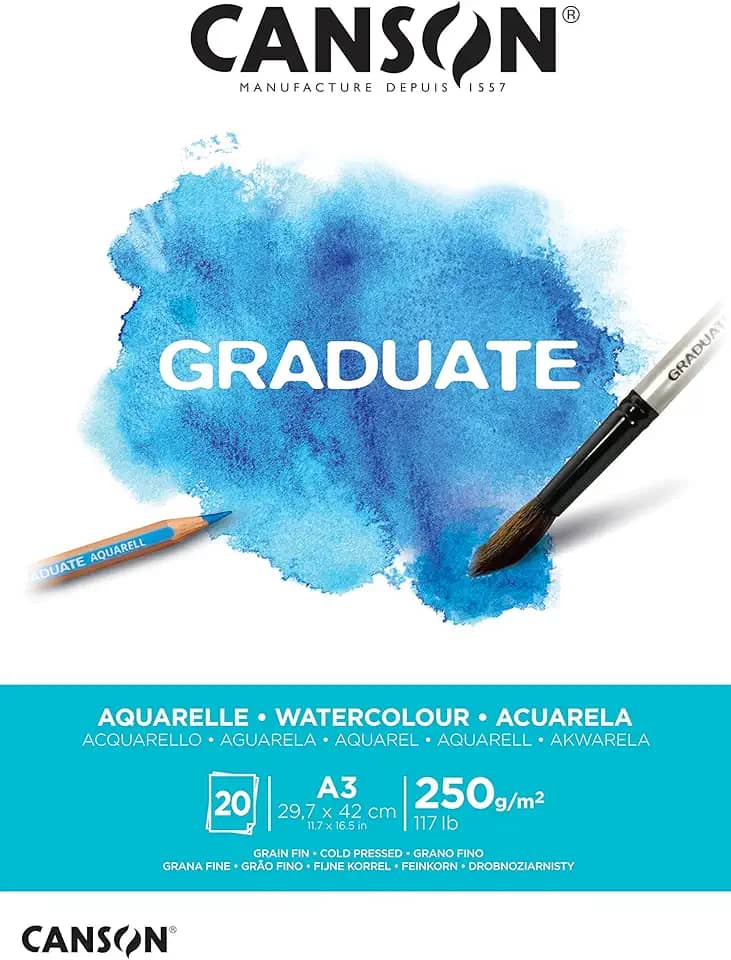 CANSON Graduate Aquarela, Papel para Aquarela em Bloco, Tamanho A3