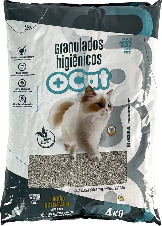 Areia Sanitária Bentonita Mais Cat 4kg, Granulado Higiênico Premium para Gatos 100% Natural (1, Natural)