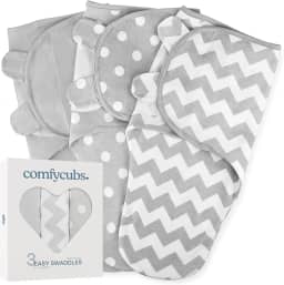 Comfy Cubs Cobertor Easy Swaddle, pacote com 3 - 100% algodão para recém-nascidos, pequeno para bebês de 0 a 3 meses, com velcro ajustável, saco de dormir respirável e durável para bebês - cinza