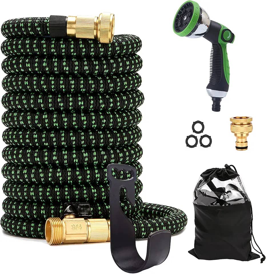 Mangueira De Jardim Retrátil De 30 Metros Com Pulverizador De 10 Bicos Funcionais, Mangueira Elástica Retrátil Leve E Flexível Com Núcleo De Látex Dobrável Durável E Conexões De Latão Sólido, Verde