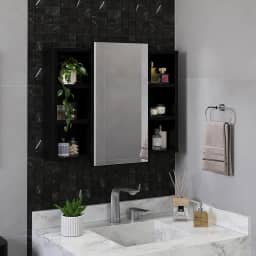 Espelheira Para Banheiro Com Nichos Armário Aéreo Com Espelho Organizador (Preto)