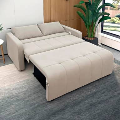 Sofá Cama Casal 3 Lugares Veloplus Cappuccino Premium Com Almofadas Reclinável e Retrátil