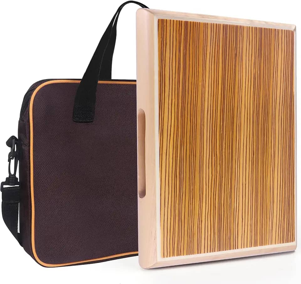 Cajon, caixa portátil de 30 x 24 cm x 4 cm, caixa de percussão de madeira zebra, caixa de batida com caixas internas ajustáveis com cordas de armadilhas, chave inglesa, bolsa de transporte para tambor