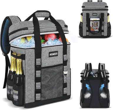 INSMEER Bolsa Térmica Grande 60 Latas À Prova de Vazamentos, Mantém Frio por 12h e Quente por 8h, Mochila Térmica com Múltiplos Bolsos, Ideal para Praia, Camping, Piquenique e Viagens