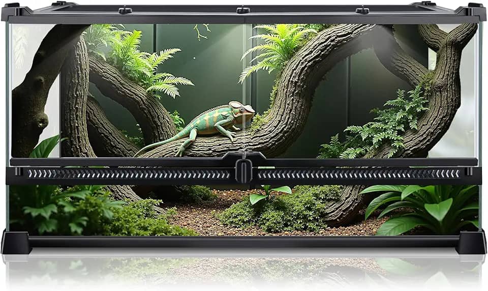 Terrário de répteis 50,8 x 30,5 x 25,4 cm, compartimento de tanque de vidro completo para pequenos répteis, lagartixas, sapos, lagartos, cobras, aranhas, tartarugas, habitat de terrário da floresta